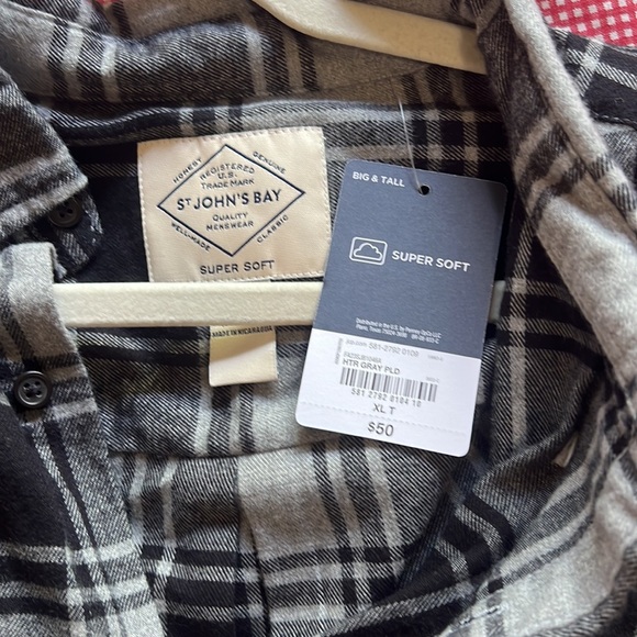 NWT St John’s Bay heather gray and plaid flannel shirt - Picture 3 of 4